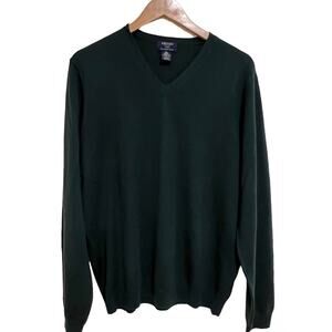 BROOKS 346 100% Italian Fine Merino Wool Forest Green V-Neck  Men's Size Large